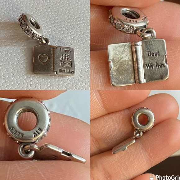 Retired Pandora Snake Bracelet w/ 5 Pandora charms (2 safety clips stoppers) EUC - Picture 6 of 15